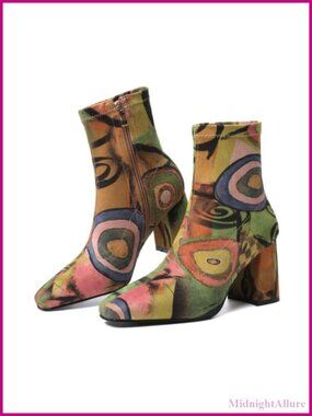 Women's Ankle Boots Square Toe Block Heel Side Zip Mid-Calf Booties